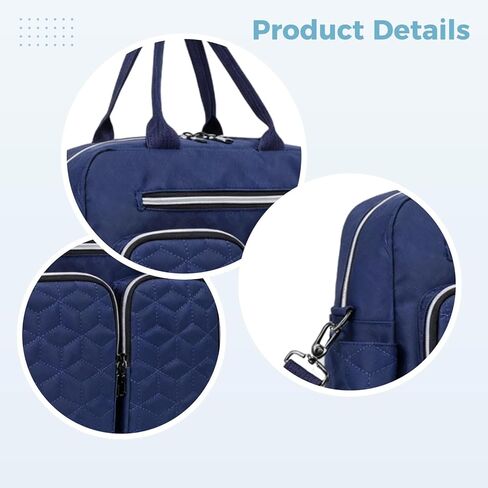 حقيبة حفاضات زرقاء، 13 × 11 × 1.2 بوصة، حقيبة كروس للأم، حقيبة يد من البوليستر مع تطريز، جيوب مزدوجة in Kuwait