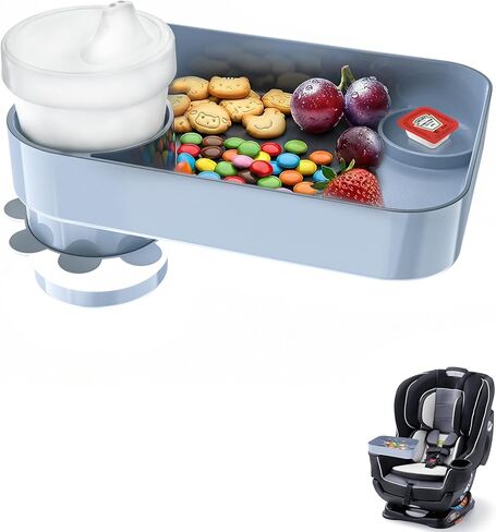 Car Seat Snack Tray for Toddlers, Reduces Mess Square Travel Tray Cup Holder Snack Tray, Durable Car Food Tray for Kids, Universal Fit Kids Travel Road Trip Essentials (Black) in Kuwait