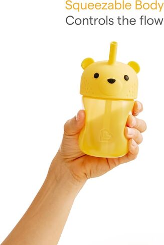كوب Munchkin Gentle™ Transition على شكل دب العسل للرضع والأطفال الصغار بعمر 6 أشهر فما فوق، زجاجة مضادة للانسكاب قابلة للعصر لسهولة الشرب، 9 أونصة، أصفر in Saudi Arabia