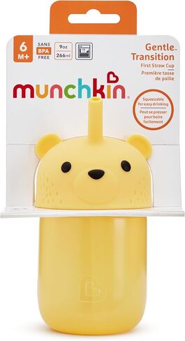 كوب Munchkin Gentle™ Transition على شكل دب العسل للرضع والأطفال الصغار بعمر 6 أشهر فما فوق، زجاجة مضادة للانسكاب قابلة للعصر لسهولة الشرب، 9 أونصة، أصفر in Saudi Arabia