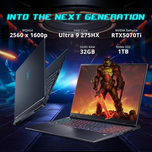 كمبيوتر محمول للألعاب acer Predator Neo 16S AI، شاشة 16 بوصة WQXGA OLED 240 هرتز، Intel Core Ultra 9 275HX، GeForce RTX 5070 Ti، 32 جيجابايت DDR5، 2 تيرابايت SSD، لوحة مفاتيح بإضاءة خلفية RGB، ويندوز 11، أسود، مجموعة قاعدة إرساء 1 تيرابايت in Kuwait