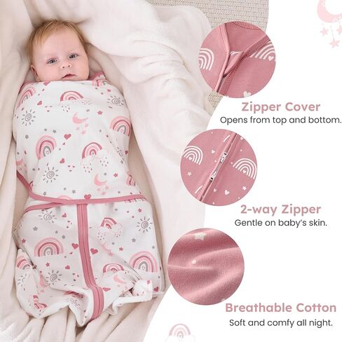 Baby Swaddle Sleep Sack 3-6 Months, Cotton Swaddles for Newborns Boys Girls, 2-Way Zipper Transitional Infant Wearable Swaddling Blanket with Quiet Closure, 0.5 TOG 2 Pack Soft Green Dinosaur in Saudi Arabia