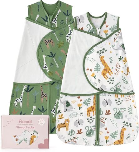 Baby Swaddle Sleep Sack 3-6 Months, Cotton Swaddles for Newborns Boys Girls, 2-Way Zipper Transitional Infant Wearable Swaddling Blanket with Quiet Closure, 0.5 TOG 2 Pack Soft Green Dinosaur in Saudi Arabia