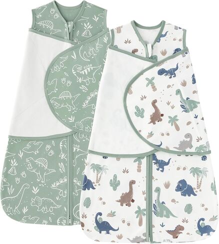 Baby Swaddle Sleep Sack 3-6 Months, Cotton Swaddles for Newborns Boys Girls, 2-Way Zipper Transitional Infant Wearable Swaddling Blanket with Quiet Closure, 0.5 TOG 2 Pack Soft Green Dinosaur in Saudi Arabia