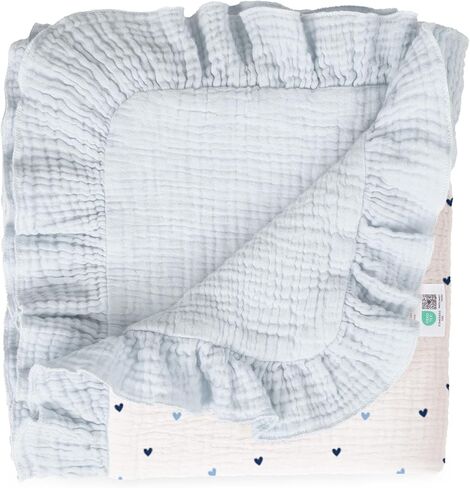 lulumoon Muslin Ruffle Baby Blanket - Soft Breathable 100% Cotton Newborn Wrap for Stroller Travel & Car Seat - Ideal for Photography & Nursery Decoration 40"x36"(Pink Heart) in Saudi Arabia
