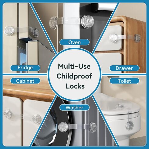 EUDEMON 6 عبوات محدثة من قفل متعدد الأغراض مضاد للأطفال، أقفال أشرطة متعددة الاستخدام، مزلاج قفل خزانة أمان الأطفال للأثاث والأدراج والخزائن والثلاجات ومقاعد المراحيض، سهلة التركيب (شفاف) in Kuwait