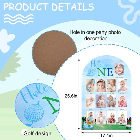 JarThenaAMCS Hole In One Party Photo Decorating Golf 12 لوحة معلم شهرية، أزرق أخضر، عرض الصور، لوح خشبي للحضانة، ديكور عيد الميلاد الأول، تذكار الطفل، 25.6 × 17.1 × 0.2 بوصة in Kuwait