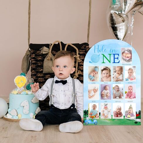 JarThenaAMCS Hole In One Party Photo Decorating Golf 12 لوحة معلم شهرية، أزرق أخضر، عرض الصور، لوح خشبي للحضانة، ديكور عيد الميلاد الأول، تذكار الطفل، 25.6 × 17.1 × 0.2 بوصة in Kuwait
