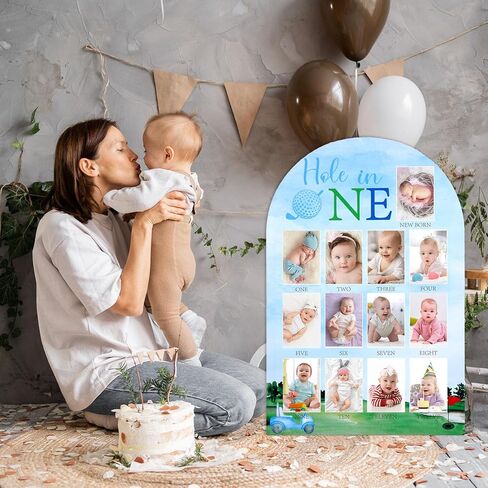 JarThenaAMCS Hole In One Party Photo Decorating Golf 12 لوحة معلم شهرية، أزرق أخضر، عرض الصور، لوح خشبي للحضانة، ديكور عيد الميلاد الأول، تذكار الطفل، 25.6 × 17.1 × 0.2 بوصة in Kuwait