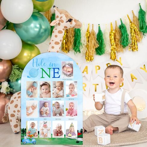 JarThenaAMCS Hole In One Party Photo Decorating Golf 12 لوحة معلم شهرية، أزرق أخضر، عرض الصور، لوح خشبي للحضانة، ديكور عيد الميلاد الأول، تذكار الطفل، 25.6 × 17.1 × 0.2 بوصة in Kuwait