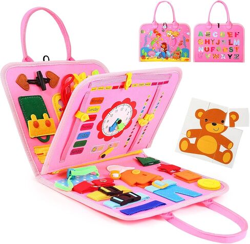 Hooku Busy Board for 1 Year Old, Montessori Sensory Toys for Toddlers 1-3, Fine Motor Learning Activities, Toddler Travel Toys, Birthday Gifts for Baby Boy or Girl in Kuwait