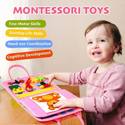 Hooku Busy Board for 1 Year Old, Montessori Sensory Toys for Toddlers 1-3, Fine Motor Learning Activities, Toddler Travel Toys, Birthday Gifts for Baby Boy or Girl in Kuwait