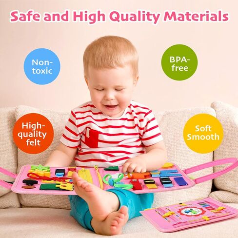 Hooku Busy Board for 1 Year Old, Montessori Sensory Toys for Toddlers 1-3, Fine Motor Learning Activities, Toddler Travel Toys, Birthday Gifts for Baby Boy or Girl in Kuwait