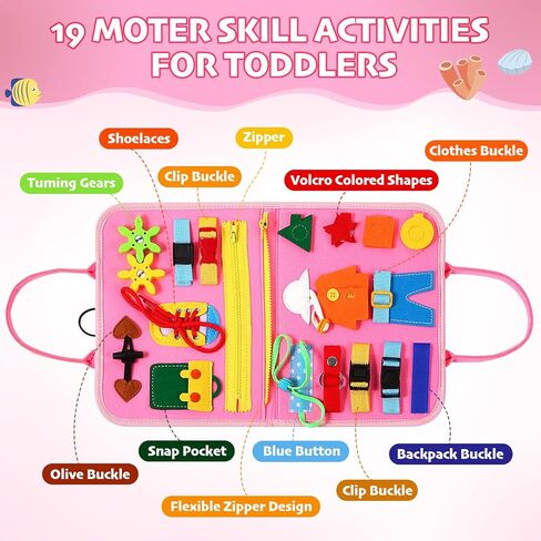 Hooku Busy Board for 1 Year Old, Montessori Sensory Toys for Toddlers 1-3, Fine Motor Learning Activities, Toddler Travel Toys, Birthday Gifts for Baby Boy or Girl in Kuwait