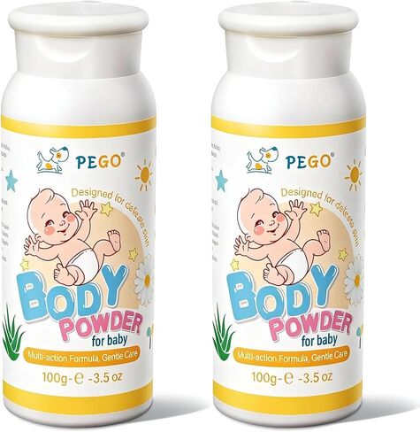 PEGO Cornstarch Baby Powder,Talc-Free,with Zinc Oxide,Aloe and Chamomilla,Prevent Heat Rash,Diaper Rash,Protect Newborns,Toddlers from Chafing,‌Non-Irritating,Travel Size 100g/3.5Oz (1 Pack) in Kuwait
