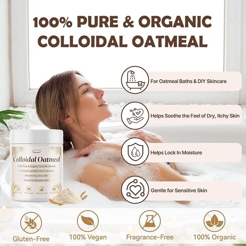 دقيق الشوفان الغروي، مسحوق الشوفان الغروي الطبيعي النقي بنسبة 100% للشعور بالحكة، البشرة الجافة والحساسة، مثالي لحمام الشوفان الغروي، والمستحضرات، والعناية بالبشرة وصناعة الصابون، خالي من الغلوتين، وخالي من العطور in Kuwait