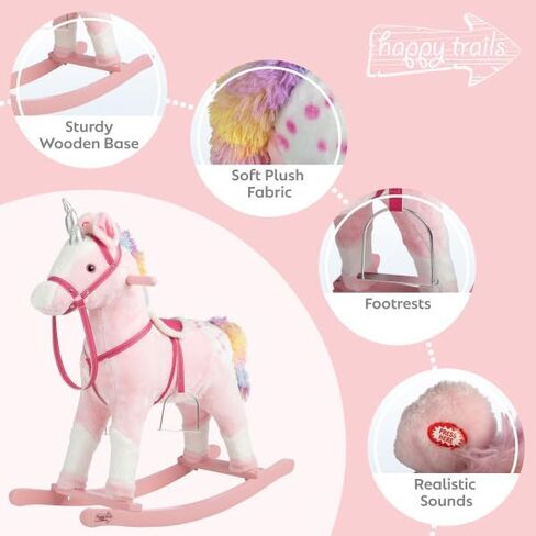 ألعاب ركوب يونيكورن من القطيفة مع أصوات واقعية للأعمار من 3 سنوات فما فوق، حصان خشبي هزاز باللون الوردي in Kuwait