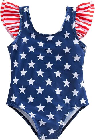 Toddler Baby Girl Swimsuit Ruffle Bathing Suit Pattern Print One Piece Beach Swimwear for Girls 12M-5T in Saudi Arabia