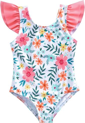 Toddler Baby Girl Swimsuit Ruffle Bathing Suit Pattern Print One Piece Beach Swimwear for Girls 12M-5T in Kuwait
