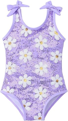 Toddler Girl Sequin One Piece Flower Bikini Swimsuit Beach Bathing Suit Swimwear for Girls 3-7Y in Kuwait