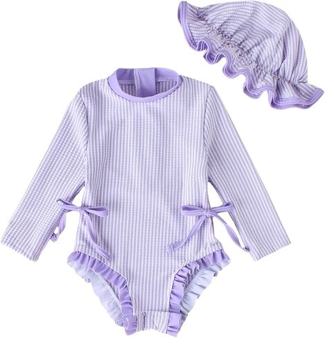 DivingBirds Baby Girls Long Sleeve Swimsuit with Hat, Toddler Girls Bathing Suit with Snap and Zipper for 3 Months to 3 Years in Kuwait