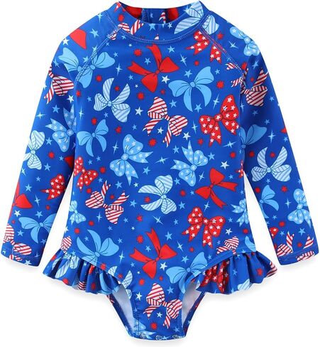 Baby Toddler Girl Long Sleeve Rash Guard Swimsuit Back Zip One Piece Floral Print Swimwear UPF 50+ Sun Protection in Kuwait