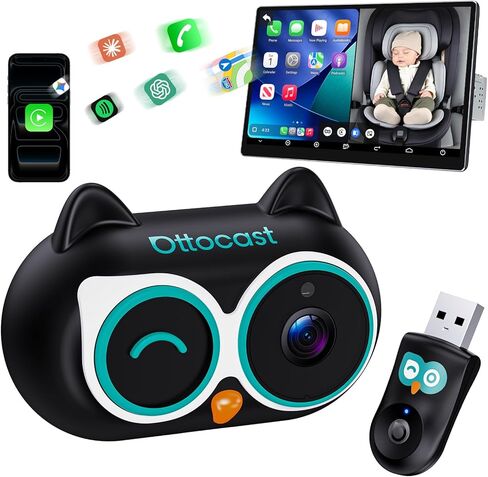 كاميرا سيارة للأطفال من OTTOCAST Cabin Care مع تشغيل لاسلكي للسيارة، شاشة مقعد خلفي بدقة 1080 بكسل عالية الدقة على شاشة السيارة، رؤية ليلية غير متوهجة، شاشة عرض منقسمة، قيادة أكثر أمانًا للآباء والطفل، زاوية واسعة 150 درجة in Kuwait