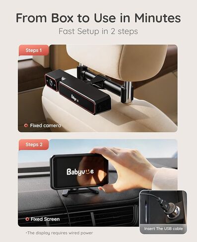 كاميرا سيارة لاسلكية للأطفال من Babyvue، إعداد سهل بخطوتين، شاشة 5.2 بوصة، رؤية ليلية بالأشعة تحت الحمراء بدقة 1080 بكسل، مشبك أو حزام تثبيت، تكبير 3X، كاميرا المقعد الخلفي للطفل in Kuwait