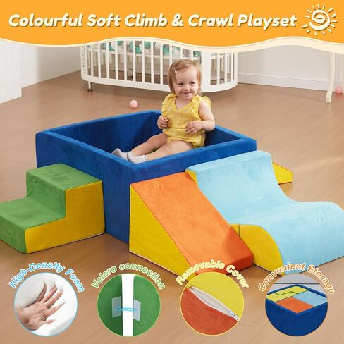 STAOLENE Soft Foam Climbing Blocks with Ball Pit, 6PCS Color Indoor Climbing Toys for Toddler, Climb and Crawl Activity Play Set, Play Gym for Child Development (Balls not Included) in Kuwait