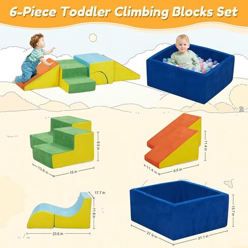 STAOLENE Soft Foam Climbing Blocks with Ball Pit, 6PCS Color Indoor Climbing Toys for Toddler, Climb and Crawl Activity Play Set, Play Gym for Child Development (Balls not Included) in Kuwait