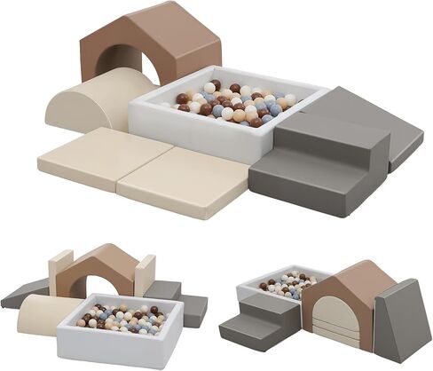 JungleDove 7Pcs Climbing Toys for Toddlers: with a Square Ball Pit for Toddlers - PU Leather Foam Climbing Blocks - Indoor Soft Play Set with Slide and Stair（NO Balls） in Kuwait