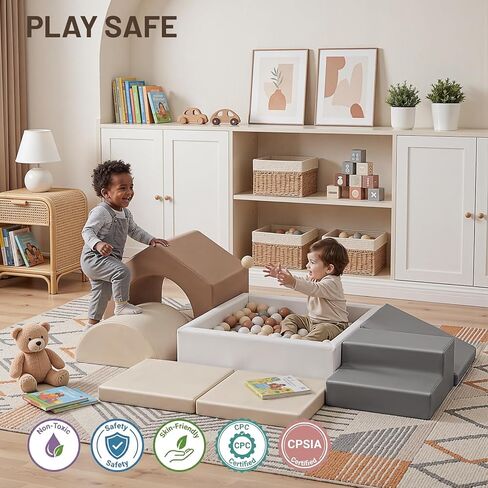 JungleDove 7Pcs Climbing Toys for Toddlers: with a Square Ball Pit for Toddlers - PU Leather Foam Climbing Blocks - Indoor Soft Play Set with Slide and Stair（NO Balls） in Kuwait