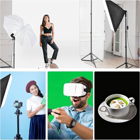 طقم إضاءة تصوير فوتوغرافي مقاس 7 × 10 أقدام مع خلفيات 3 ألوان مقاس 6 × 9 أقدام، ومظلة وإضاءة مستمرة سوفت بوكس ​​مع لمبة LED بقدرة 50 وات، وعاكسات 5 في 1 لتسجيل مقاطع الفيديو في استوديو الصور in Kuwait