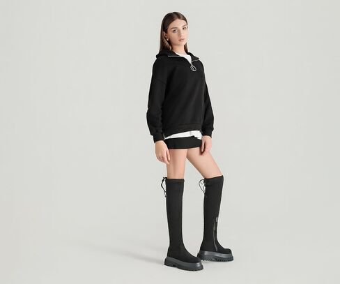 Women Black Thigh High Boots Suede Over The Knee High Boots Platform Chunky Heel Stretch Boots Zip in Kuwait