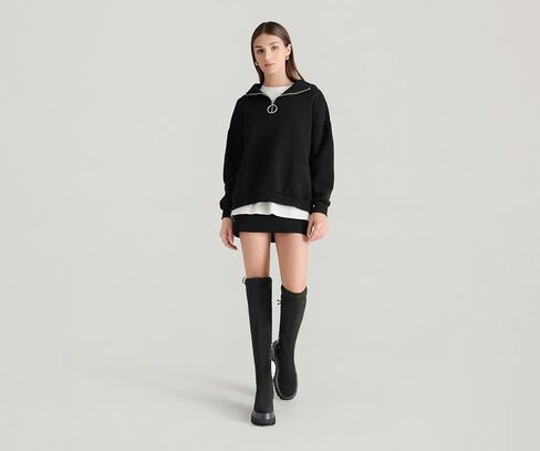 Women Black Thigh High Boots Suede Over The Knee High Boots Platform Chunky Heel Stretch Boots Zip in Kuwait