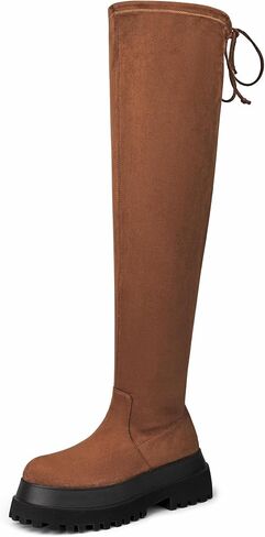 Women Black Thigh High Boots Suede Over The Knee High Boots Platform Chunky Heel Stretch Boots Zip in Kuwait
