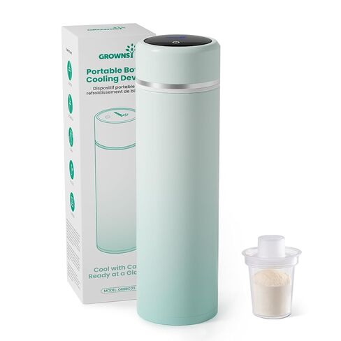 Grownsy Portable Baby Formula Bottle Maker, Rapid Cooling in 3 Min, Pure Physical Cooling, No Power Needed, Smart Color Temp Display, Travel & Night Feeding Essential, Includes Formula Dispenser,Green in Kuwait