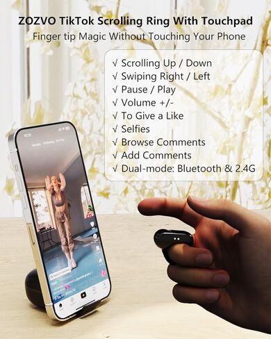 Tiktok Scrolling Ring with a Touchpad,Bluetooth/Wireless Scroller for iPhone/Android/PC,Remote Control for Camera/Video Recording/Kindle App (Black) in Saudi Arabia