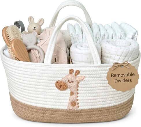 Giraffe Diaper Caddy Organizer for Baby Cotton Rope Nursery Storage Basket 17"x10.5"x7" with Removable Dividers Portable Changing Table Organizer, Car Caddy, Baby Shower Basket in Kuwait