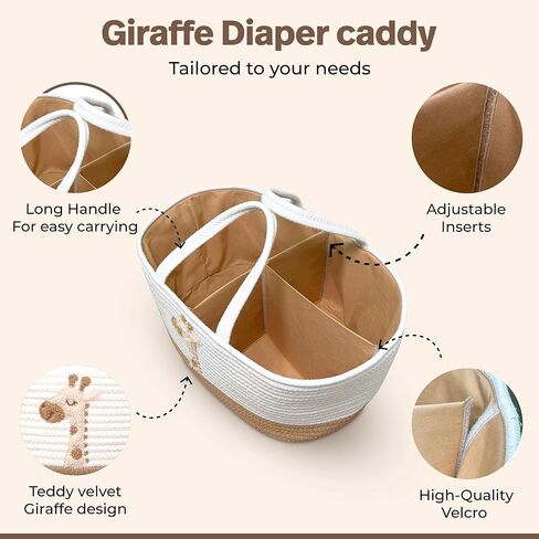 Giraffe Diaper Caddy Organizer for Baby Cotton Rope Nursery Storage Basket 17"x10.5"x7" with Removable Dividers Portable Changing Table Organizer, Car Caddy, Baby Shower Basket in Kuwait