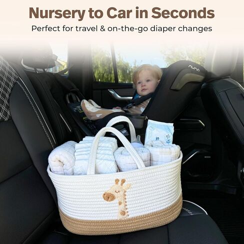 Giraffe Diaper Caddy Organizer for Baby Cotton Rope Nursery Storage Basket 17"x10.5"x7" with Removable Dividers Portable Changing Table Organizer, Car Caddy, Baby Shower Basket in Kuwait