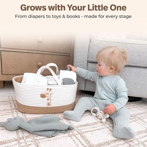 Giraffe Diaper Caddy Organizer for Baby Cotton Rope Nursery Storage Basket 17"x10.5"x7" with Removable Dividers Portable Changing Table Organizer, Car Caddy, Baby Shower Basket in Kuwait