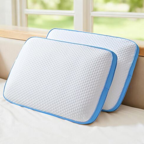 1/2pcs Skin-Friendly Bed Pillows for Sleeping- Adjustable Height Bed Pillow with Removable & Washable Cover, Shredded Foam for Sleepers, Side/Back/Stomach Sleepers, All-Season Firm/Soft (2) in Kuwait