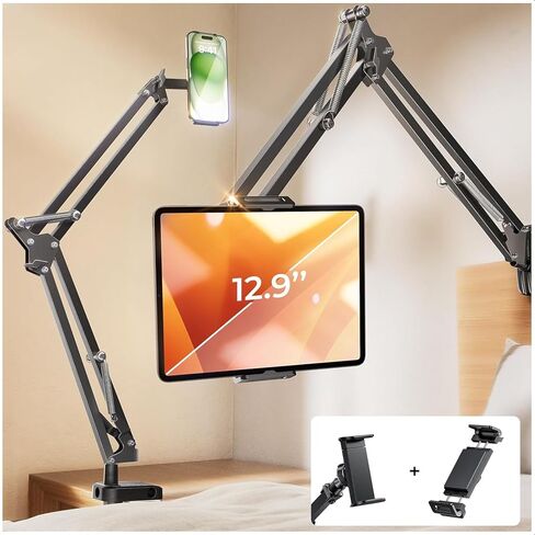 LISEN Tablet Stand iPad Stand for Desk Mount [Ultra Sturdy 2 Clamps] Kindle iPad Holder for Gooseneck Phone Tablet Holder Mount fits iPhone Kindle 4-13" Device Valenties Day Gifts for Women (Black) in Saudi Arabia