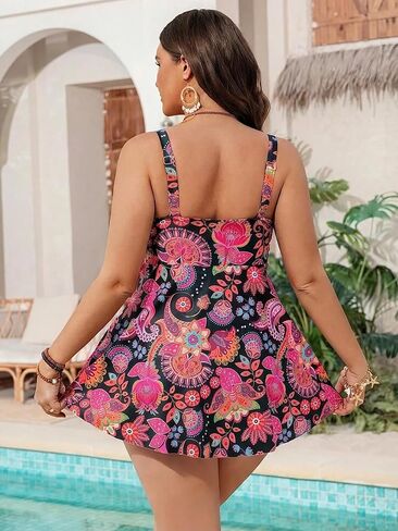 ZAFUL المرأة حجم كبير Tankini ملابس السباحة قطعتين ثوب السباحة البطن التحكم ملابس السباحة الخامس الرقبة مجموعات Tankini مع ارتفاع واسط أسفل الوردي الساخن L in Kuwait