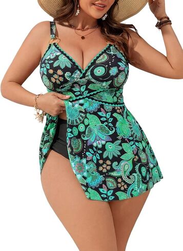 ZAFUL المرأة حجم كبير Tankini ملابس السباحة قطعتين ثوب السباحة البطن التحكم ملابس السباحة الخامس الرقبة مجموعات Tankini مع ارتفاع ضيع أسفل الأخضر L in Kuwait