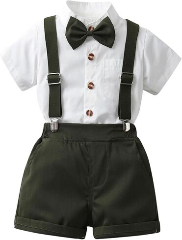 oddler Baby Boy Outfits Boys Gentleman Wedding Suits Set Summer Formal Short Shirt/Bowtie/Suspender 6m 12m 24m 1T 2T 3T 4T 5T in Saudi Arabia