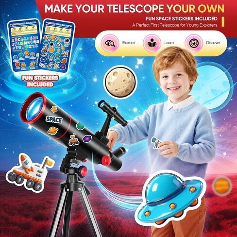 HETEKAN Telescope for Kids & Adults High Powered, 80mm Aperture 500mm Astronomy Telescope for Beginners (20X-150X), Portable Refractor Telescope with Tripod, Phone Adapter, Backpack & Stickers (Black) in Kuwait