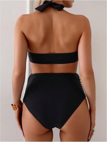 OYOANGLE Women's Maternity Bikini Sets Ring Linked Halter Swimsuits High Waisted Pregnancy Bathing Suits in Saudi Arabia