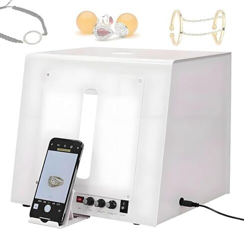 Jewelry Photography Kit with Light Box, 360° Rotating Turntable, 4 Dimmable LEDs, Adjustable Color Temp 3000-5500K, Perfect for Necklaces & Flat-Lay Shooting in Saudi Arabia
